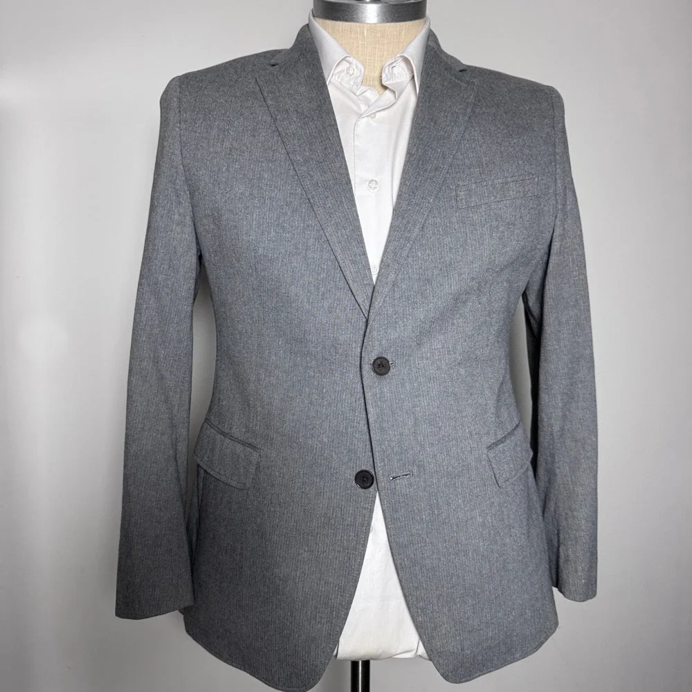 Banana Republic Blazer‎ Mens 44R Grey Herringbone Tailored Fit Emmetex Italian